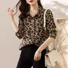 Elegante Camisa de Seda con Estampado de Leopardo Holgada Adelgazante Top Pequeño Moda Versátil Solapa Temperamento Top para Mujer 2026