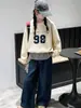 Sudadera para niña, nuevo otoño 2026 estilo coreano con estampado de letras, jersey casual de corte holgado para primavera y otoño, moderna para niños mayores