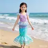 Saia de Princesa Sereia Infantil Transfronteiriça Manga Voadora Pequena Lantejoula Malha Estilo Férias Vestido Menina Baotong Saia de Princesa