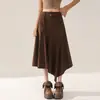 Saia retro de camurça para mulheres, novo estilo outono e inverno, saia de cintura alta irregular em linha A, saia evasê, preta