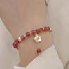 Pulsera de amor con flor de cristal de fresa estilo princesa súper hada, pulsera de novia con gancho en forma de corazón para niña dulce y flor de durazno