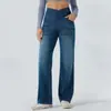 Marca Independente Popular Gato Bigode Lavado Stretch Quatro Vias Jeans Reto Estreito Cintura Alta Calça Longa Jeans Feminino Transfronteiriço