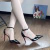 Zapatos de Tacón Alto con Suela Roja para Mujer Otoño 2025 Nuevo Punta Afilada Stiletto Nude Tacón Alto Una Tira Zapatos Sexy Elegantes