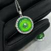 Estilo Chino Retro Plata de Ley S925 Chapada Incrustada de Alta Calidad Calcedonia de Hielo Hebilla de Paz Pendientes Calcedonia Verde Natural Hebilla de Paz Colgante