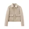 Comercio Exterior Transfronterizo Spot 2025 Estilo Europeo y Americano Chaqueta de Lana Nueva para Mujer Bolsillo con Solapa Chaqueta Superior