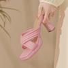 Odio tiangao tacón súper alto cómodo suela gruesa todo cuero pantuflas de exterior 2022 verano tacón grueso tira cruzada sandalias de piel de oveja para mujer