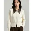 Cárdigan retro de punto trenzado con cuello polo estilo coreano, corto, adelgazante, suave, de corte holgado, suéter versátil para capas, atuendo de otoño para mujer
