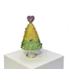 Nuevo Polvo de Vidrio Zibo Forma de Corazón Envuelto en Alambre Árbol de Navidad Artesanía de Vidrio Adorno Lampwork
