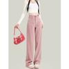 Jeans rosa sucio de cintura alta para mujer 2024 Primavera Nuevo rectos sueltos adelgazantes de pierna ancha pequeña pantalones de trapeador