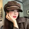 Boina Retro de Ante para Mujer, Sombrero Versátil de Otoño e Invierno para Adelgazar la Cara, Estilo Newsboy Painter con Circunferencia de Cabeza Grande