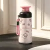 Nueva taza termo de acero inoxidable con diseño de cachorro de dibujos animados y asa, taza de agua portátil para estudiantes, taza termo de alta estética en colores caramelo