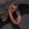 Pulseiras Masculinas Transfronteiriças Europeias e Americanas, Couro Genuíno Retrô, Corda Simples de Couro Trançado, Fecho Magnético, Acessórios de Pulseira, Venda Direta de Fábrica