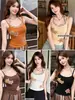 675# Estilo Chica Picante Americana Camisola Falsa de Dos Piezas con Estampado de Rayas para Mujer con Almohadillas en el Pecho Diseño de Ropa Exterior Top Corto