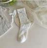 Meias Femininas de Couro Estilo Coreano com Laço Meia Rede Sem Costura Slouch Meia de Cano Médio Doce para Mulheres Primavera Verão Cano Médio