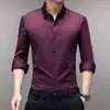 Camisa casual de manga larga para hombre, sin costuras, alta elasticidad, anti-pilling, holgada, sin arrugas, con cuello, top versátil para papás