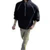 Sudadera de cuello alto a media altura de peso pesado americano para hombre Otoño Ajuste Limpio Marca de Tendencia Guapo Holgada Chaqueta con Media Cremallera para Pareja de Tendencia
