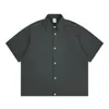 Camisa Lisa de Manga Curta para Meninos, Marca de Moda Americana Workwear, Bainha com Cordão, Camisa Casual Esportiva Solta com Gola