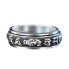 Anillo dominante creativo de plata tailandesa negro retro mantra de seis palabras moneda giratoria anillo decoración anillo giratorio de doble capa