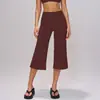Calça de Yoga Europeia de Verão Escovada de Comprimento Médio Feminina Controle de Barriga Cintura Alta Secagem Rápida Solta Fitness Esportes Calça de Comprimento Médio 5555