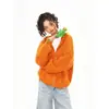 Abrigo-suéter naranja para mujer, cárdigan con capucha de punto trenzado retro dopamina para otoño e invierno, corte holgado, suéter sencillo con cremallera