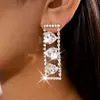 Pendientes de botón con borla de corazón y rectángulo incrustado de diamantes de imitación, estilo nuevo europeo y americano, con pasador de plata, para mujer, diseño de lujo ligero, sentido de gama alta, sentido de diseño, nicho