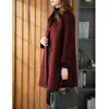 Elegante casaco de cashmere dupla face para mulheres, comprimento médio, corte solto, que valoriza a altura, cor sólida, abotoado, lapela, casaco de lã para outono e inverno, transfronteiriço