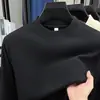 Camiseta Térmica Popular de Manga Larga con Cuello Medio Alto Engrosada, Capa Base para Hombres de Mediana Edad, Top Térmico de Felpa Doble Cara