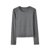 Camiseta Interior Básica de Cuello Redondo Ajustada para Mujer Otoño, Mangas Largas, Versátil y Adelgazante, Nueva 2025, Color Puro Simple, Top Básico de Alta Elasticidad