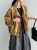 Luego Chaqueta de Gamuza con Solapa Retro Atardecer de Palma para Mujer Petite Casual Relajada Abrigo Corto 5138
