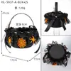 Cesta de Presente de Halloween Transfronteiriça Cesta Tote de Cetim Preto com Renda Decoração de Festa de Halloween Cesta para Armazenamento de Doces de Abóbora