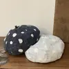 Boina Dulce de Cuadros Retro Japonés con Puntos, Sombrero Versátil Artístico de Pintor para Mujer, Sombrero Octagonal Pequeño de Nicho para Adelgazar el Rostro
