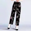 Pantalones de Verano Finos de Seda de Hielo Anti-Mosquitos para Mujeres de Mediana Edad y Mayores, Hogar Casual, Suministro Transfronterizo, Rectos de Cintura Alta, Estilo Mamá, Estampado de Flores