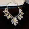 Traje de collar y pendientes de diamante ovalado europeo y americano exagerado luz de lujo alta gama cadena de clavícula nicho moda joyería al por mayor