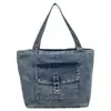Bolsa Tote de Jeans Lavado Feminina 2026 Nova Moda Coreana Bolsa de Ombro Grande Capacidade Bolsa para Estudante Ir para a Escola