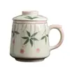 Nova Caneca de Cerâmica Pintada à Mão Estilo Chinês com Tampa Copo de Chá para Escritório Alta Aparência Copo de Água para Casa Presente