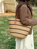 Bolsa de Palha Tote para Mulheres, Versátil para Primavera e Verão, Bolsa Diária de Praia, Bolsa de Ombro Fashion Listrada Estilo Retro Francês
