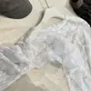 Blusa Feminina Rendada de Manga Longa com Camadas e Visual em Camadas, Suave e Elegante, Estilo Vintage, Design Sutil Transparente, Gola Redonda, Temporada de Primavera