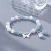 Pulsera Mariposa Ojo de Gato Pulsera de Cristal para Mujer Ins Nicho Haibao Azul Gris Luz de Luna para Novia