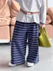 Pantalones para Niños 2026 Otoño Nuevo Estilo Coreano Pantalones Deportivos de Punto Rayados para Niños Unisex Versátiles de Pierna Ancha Casual Largos Modernos