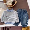 Ropa para niños, conjunto de primavera y otoño para niños, conjunto de dos piezas: una sudadera y pantalones de cuadros de nuevo estilo, conjunto superior y pantalones estilo coreano para niños