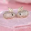 Moda Coreana e Japonesa Brincos de Tarraxa Coelho Cheios de Diamantes Exquisitos Fofos Super Adoráveis Para Uso Diário Infantil Brincos Brilhantes Atacado