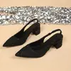 Sandalias transfronterizas de punta abierta, con tacón grueso y espalda descubierta para mujer, con tira trasera, diseño calado y tacón alto grueso, adecuadas para fiestas, el trabajo y el uso diario, con un look elegante y estiloso