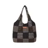 Bolsa Tote Patchwork Xadrez Retrô Estilo Coreano Nova para Mulheres Grande Capacidade de Mão e Ombro Bolsa de Lã para o Dia a Dia