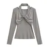Nuevo Conjunto de Dos Piezas de Punto Lyocell con Cuello Halter y Mangas Largas para Mujer, Elegante Conjunto con Top Retorcido y Camisa Interior para Otoño e Invierno, Moderno