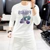 2023 nova camiseta masculina manga comprida camisa de gola redonda fina urso de strass marca de moda fina masculina europeia no início do outono