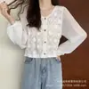 Design de Outono Precoce Versátil Estilo Coreano Crochê Ponto Vazado Chiffon Manga Longa Proteção Solar Top Cardigan de Tricô para Mulheres