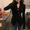 Outono e Inverno 2025 Elegante Emagrecedor Coreano Versátil Gola V Cor Lisa Tricô Slim Elegante Intelectual Tricô para Mulheres