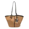 Bolsa Tote de Grande Capacidade para Viagem de Férias na Praia Primavera/Verão 2026, Bolsa Tote de Ombro Único em PU, Bolsa Feminina de Palha Trançada de Nicho