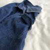 Costura listrada estilo estrangeiro design gola polo ombro manga comprida camisa jeans temperamento feminino all-match camisa dobrada azul escuro
