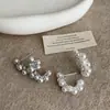 Pendientes Curvos de Racimo de Flores de Circonita Perla para Mujer Franceses Lujo Ligero Personalidad Moda Tendencia Temperamento Pendientes de Oficina Pendientes